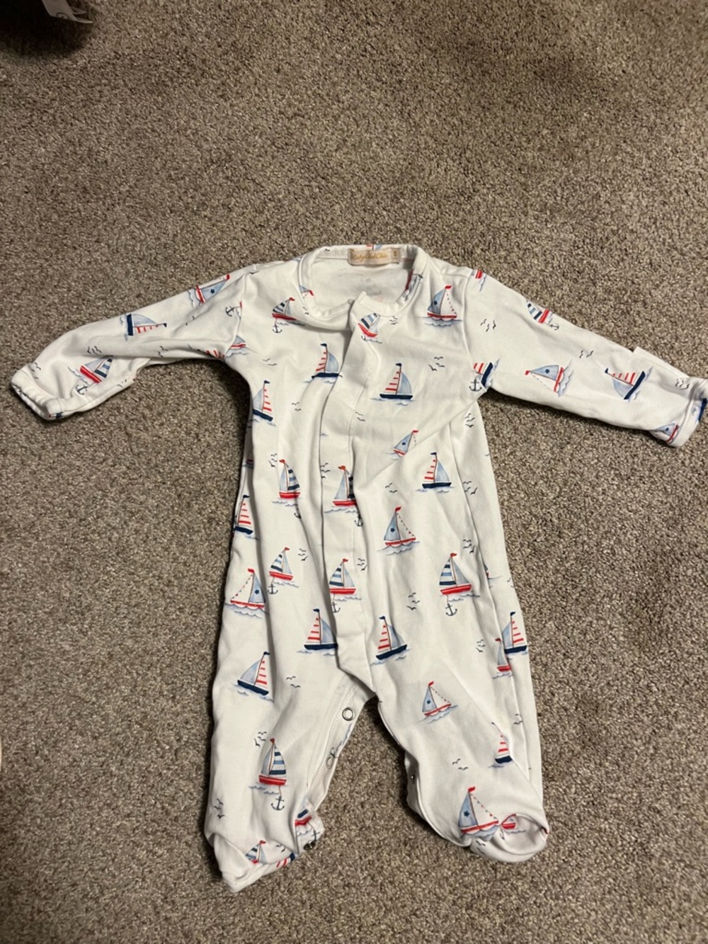 Baby Sailboat Footed One-Piece - White with Red & Blue Boats